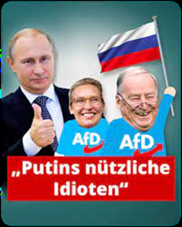 Caricatura «Putins nützliche Idioten» sobre AfD y su funcionalidad al Kremlin